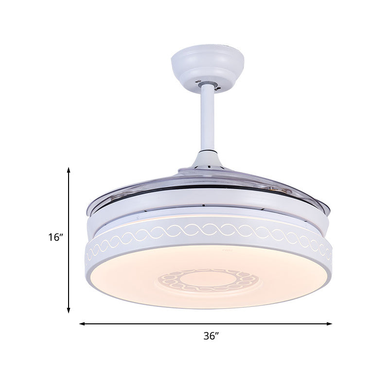 36" Width LED Acrylic Hanging Fan Light Modern White Ring Living Room Semi Flush Mount with Remote Control/Frequency Conversion and Remote Control, 4 Blades Clearhalo 'Ceiling Fans with Lights' 'Ceiling Fans' 'Modern Ceiling Fans' 'Modern' Lighting' 493639