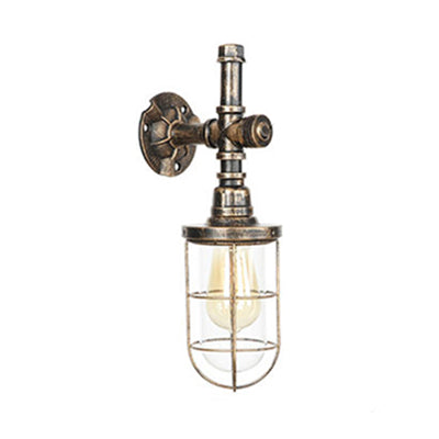 Wire Frame Restaurant Sconce Light Nautical Style Metal 1 Head Bronze Wall Mounted Lamp with Pipe Design Bronze C Clearhalo 'Art deco wall lights' 'Cast Iron' 'Glass' 'Industrial wall lights' 'Industrial' 'Middle century wall lights' 'Modern' 'Rustic wall lights' 'Tiffany' 'Traditional wall lights' 'Wall Lamps & Sconces' 'Wall Lights' Lighting' 49363
