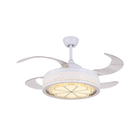 Flower Crystal Ceiling Fan Lighting Modern LED Living Room Semi Flush Light in White with 4 Clear Blades, 42" Wide Clearhalo 'Ceiling Fans with Lights' 'Ceiling Fans' 'Modern Ceiling Fans' 'Modern' Lighting' 493643
