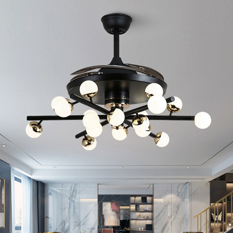 Metal Black/White Fan Lamp Sputnik 18 Heads Modern LED Semi Flush Mount Light Fixture with 4 Clear Blades, 42" Width Clearhalo 'Ceiling Fans with Lights' 'Ceiling Fans' 'Modern Ceiling Fans' 'Modern' Lighting' 493653