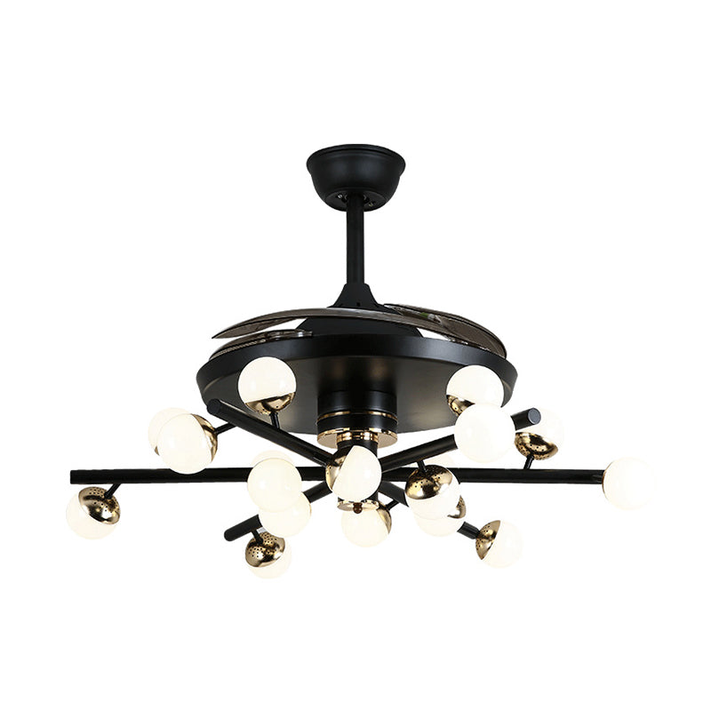 Metal Black/White Fan Lamp Sputnik 18 Heads Modern LED Semi Flush Mount Light Fixture with 4 Clear Blades, 42" Width Clearhalo 'Ceiling Fans with Lights' 'Ceiling Fans' 'Modern Ceiling Fans' 'Modern' Lighting' 493655