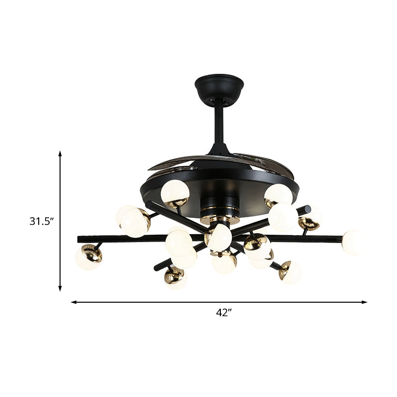 Metal Black/White Fan Lamp Sputnik 18 Heads Modern LED Semi Flush Mount Light Fixture with 4 Clear Blades, 42" Width Clearhalo 'Ceiling Fans with Lights' 'Ceiling Fans' 'Modern Ceiling Fans' 'Modern' Lighting' 493656