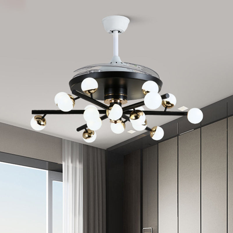 Metal Black/White Fan Lamp Sputnik 18 Heads Modern LED Semi Flush Mount Light Fixture with 4 Clear Blades, 42" Width White Clearhalo 'Ceiling Fans with Lights' 'Ceiling Fans' 'Modern Ceiling Fans' 'Modern' Lighting' 493657