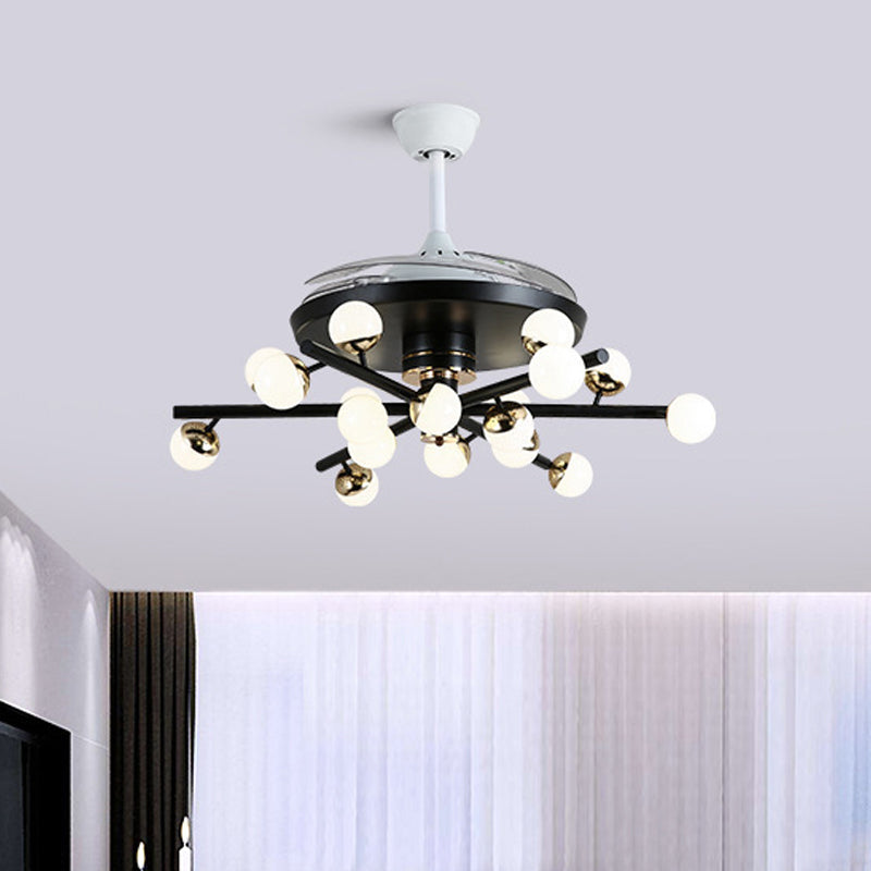 Metal Black/White Fan Lamp Sputnik 18 Heads Modern LED Semi Flush Mount Light Fixture with 4 Clear Blades, 42" Width Clearhalo 'Ceiling Fans with Lights' 'Ceiling Fans' 'Modern Ceiling Fans' 'Modern' Lighting' 493658