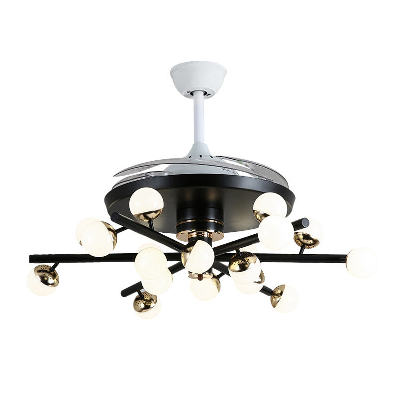 Metal Black/White Fan Lamp Sputnik 18 Heads Modern LED Semi Flush Mount Light Fixture with 4 Clear Blades, 42" Width Clearhalo 'Ceiling Fans with Lights' 'Ceiling Fans' 'Modern Ceiling Fans' 'Modern' Lighting' 493659