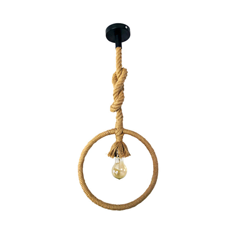 Restorent Bulb Rope Ring Restaurant Hanging Light Kit Industrial Rope 1-Light Beige ...