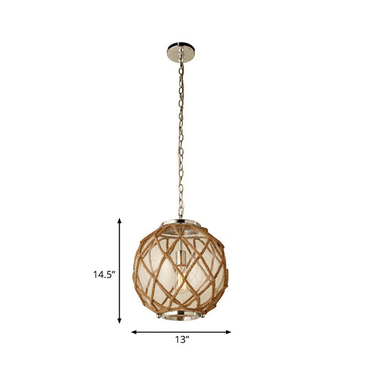Globe Clear Glass Hanging Lighting Vintage 1 Head Corridor Suspension Lamp in Beige with Hand-Woven Rope Detail Clearhalo 'Ceiling Lights' 'Industrial Pendants' 'Industrial' 'Middle Century Pendants' 'Pendant Lights' 'Pendants' 'Tiffany' Lighting' 493693