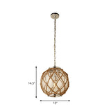 Globe Clear Glass Hanging Lighting Vintage 1 Head Corridor Suspension Lamp in Beige with Hand-Woven Rope Detail Clearhalo 'Ceiling Lights' 'Industrial Pendants' 'Industrial' 'Middle Century Pendants' 'Pendant Lights' 'Pendants' 'Tiffany' Lighting' 493693