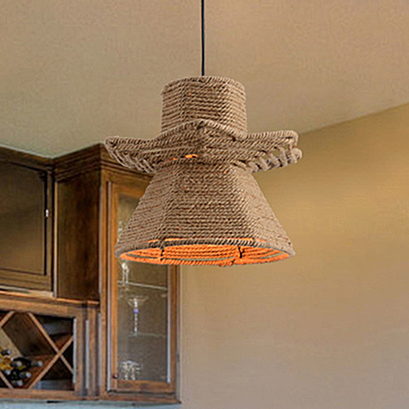 Beige 1-Head Ceiling Pendant Light Antiqued Rope Urn Shape Hanging Lamp Fixture for Restaurant Clearhalo 'Ceiling Lights' 'Industrial Pendants' 'Industrial' 'Middle Century Pendants' 'Pendant Lights' 'Pendants' 'Tiffany' Lighting' 493695