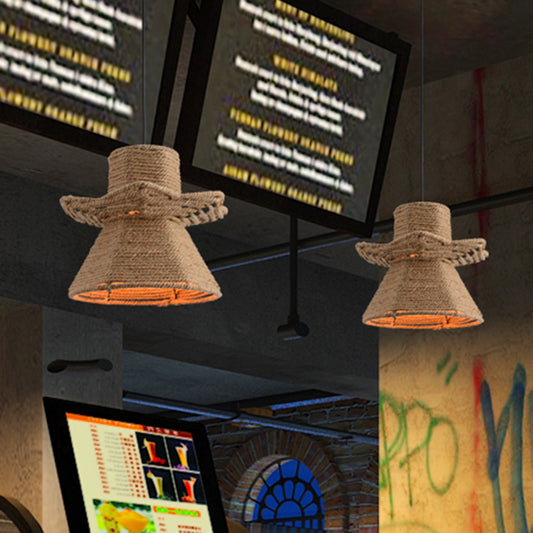 Beige 1-Head Ceiling Pendant Light Antiqued Rope Urn Shape Hanging Lamp Fixture for Restaurant Clearhalo 'Ceiling Lights' 'Industrial Pendants' 'Industrial' 'Middle Century Pendants' 'Pendant Lights' 'Pendants' 'Tiffany' Lighting' 493696