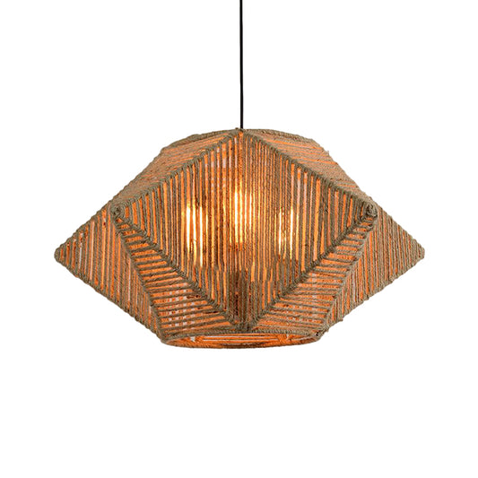 Farmhouse Stereoscopic Star Pendant Lamp 1 Light Rope Hanging Lamp Kit in Beige with Hand Woven Design Clearhalo 'Ceiling Lights' 'Industrial Pendants' 'Industrial' 'Middle Century Pendants' 'Pendant Lights' 'Pendants' 'Tiffany' Lighting' 493707