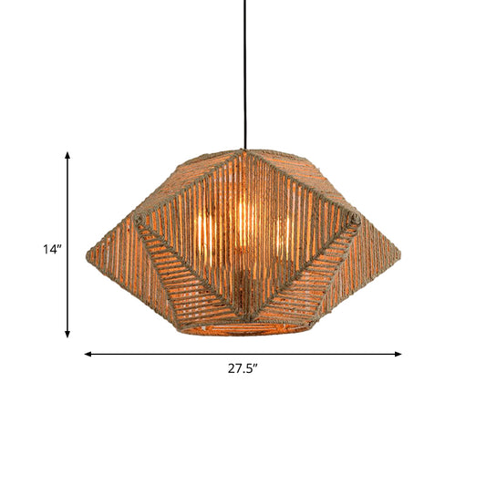 Farmhouse Stereoscopic Star Pendant Lamp 1 Light Rope Hanging Lamp Kit in Beige with Hand Woven Design Clearhalo 'Ceiling Lights' 'Industrial Pendants' 'Industrial' 'Middle Century Pendants' 'Pendant Lights' 'Pendants' 'Tiffany' Lighting' 493708