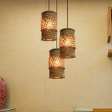 3-Head Ceiling Lighting Farmhouse Restaurant Cluster Pendant Lamp with Cylinder Rope Shade in Beige with Round Canopy Beige Clearhalo 'Ceiling Lights' 'Industrial Pendants' 'Industrial' 'Middle Century Pendants' 'Pendant Lights' 'Pendants' 'Tiffany' Lighting' 493724