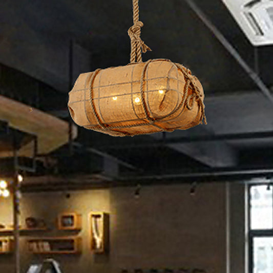 Rope Explosive Package Pendant Countryside 3 Bulbs Restaurant Fabric Chandelier Light in Beige Clearhalo 'Ceiling Lights' 'Chandeliers' 'Industrial Chandeliers' 'Industrial' 'Middle Century Chandeliers' 'Tiffany' Lighting' 493754