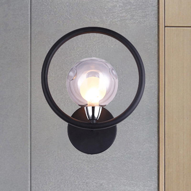Black/White Ring Wall Light Sconce Modern Stylish 1 Bulb Metal Wall Lamp with Glass Ball Shade Clearhalo 'Cast Iron' 'Glass' 'Industrial' 'Modern wall lights' 'Modern' 'Tiffany' 'Traditional wall lights' 'Wall Lamps & Sconces' 'Wall Lights' Lighting' 493823