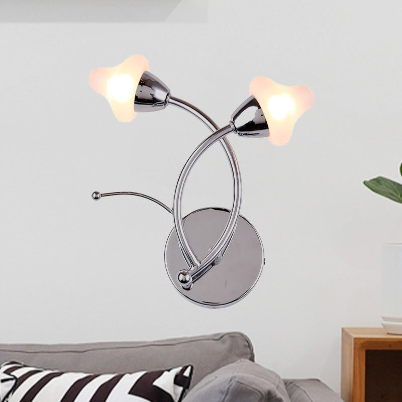 Mushroom Milk Glass Wall Light Modernist 2 Lights Chrome Led Wall Mounted Light for Office Clearhalo 'Cast Iron' 'Glass' 'Industrial' 'Modern wall lights' 'Modern' 'Tiffany' 'Traditional wall lights' 'Wall Lamps & Sconces' 'Wall Lights' Lighting' 493835