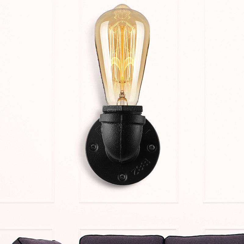 Bare Bulb Living Room Wall Sconce Lighting with Pipe Rustic Stylish Metal 1 Head Black/Bronze Wall Mount Light Clearhalo 'Art deco wall lights' 'Cast Iron' 'Glass' 'Industrial wall lights' 'Industrial' 'Middle century wall lights' 'Modern' 'Rustic wall lights' 'Tiffany' 'Traditional wall lights' 'Wall Lamps & Sconces' 'Wall Lights' Lighting' 493865