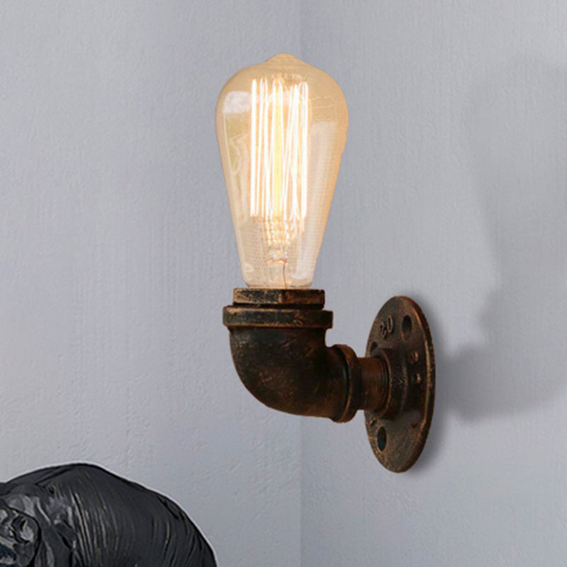 Bare Bulb Living Room Wall Sconce Lighting with Pipe Rustic Stylish Metal 1 Head Black/Bronze Wall Mount Light Bronze Clearhalo 'Art deco wall lights' 'Cast Iron' 'Glass' 'Industrial wall lights' 'Industrial' 'Middle century wall lights' 'Modern' 'Rustic wall lights' 'Tiffany' 'Traditional wall lights' 'Wall Lamps & Sconces' 'Wall Lights' Lighting' 493869