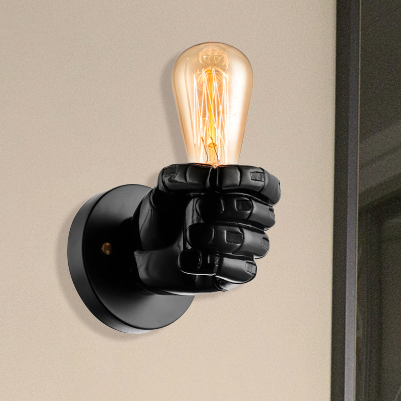 Black/White Bare Bulb Sconce Light with Hand Shape Base Vintage Style Wood 1 Light Restaurant Wall Lamp Clearhalo 'Industrial wall lights' 'Industrial' 'Middle century wall lights' 'Rustic wall lights' 'Tiffany' 'Wall Lamps & Sconces' 'Wall Lights' Lighting' 493877