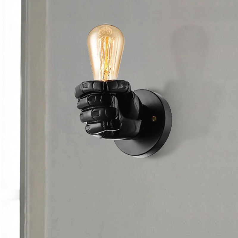 Black/White Bare Bulb Sconce Light with Hand Shape Base Vintage Style Wood 1 Light Restaurant Wall Lamp Clearhalo 'Industrial wall lights' 'Industrial' 'Middle century wall lights' 'Rustic wall lights' 'Tiffany' 'Wall Lamps & Sconces' 'Wall Lights' Lighting' 493878