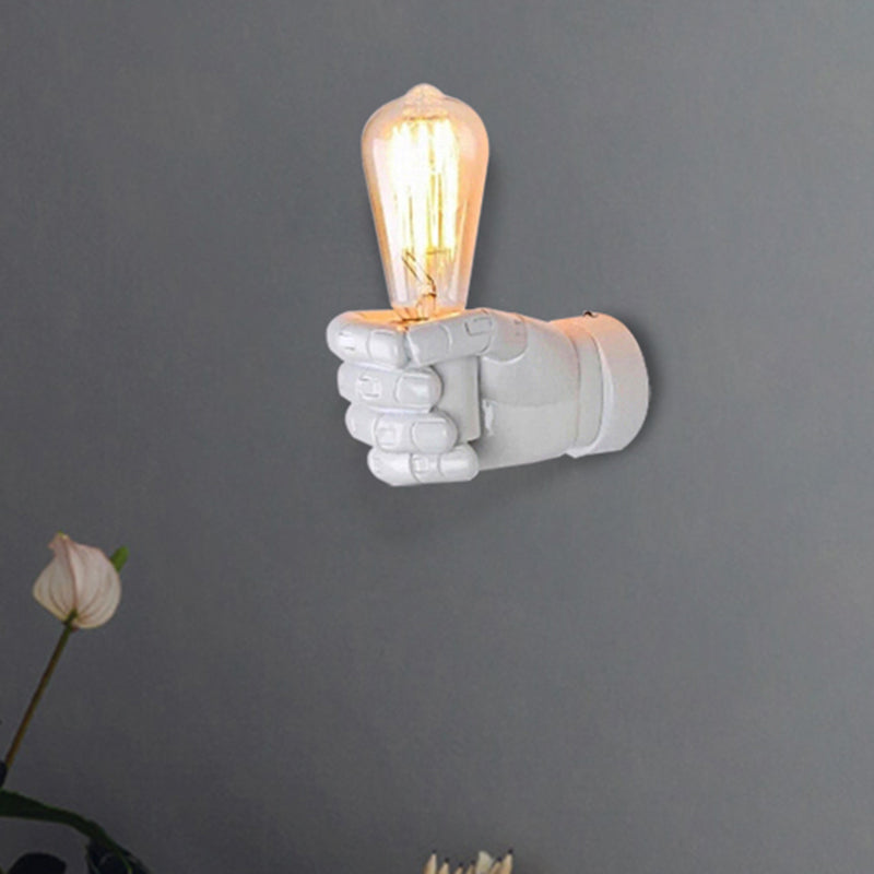 Black/White Bare Bulb Sconce Light with Hand Shape Base Vintage Style Wood 1 Light Restaurant Wall Lamp White Right Clearhalo 'Industrial wall lights' 'Industrial' 'Middle century wall lights' 'Rustic wall lights' 'Tiffany' 'Wall Lamps & Sconces' 'Wall Lights' Lighting' 493882