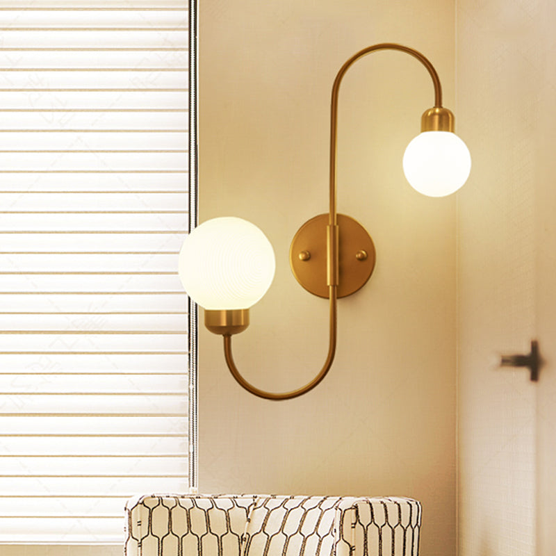 2 Heads Spherical Wall Sconce Modern White Glass Wall Mounted Light for Living Room Clearhalo 'Cast Iron' 'Glass' 'Industrial' 'Modern wall lights' 'Modern' 'Tiffany' 'Traditional wall lights' 'Vanity Lights' 'Wall Lights' Lighting' 493905