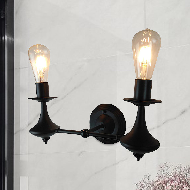 Metallic Black Wall Sconce Light Exposed Bulb 1/2-Light Industrial Vintage Wall Mount Light for Living Room Clearhalo 'Art deco wall lights' 'Cast Iron' 'Glass' 'Industrial wall lights' 'Industrial' 'Middle century wall lights' 'Modern' 'Rustic wall lights' 'Tiffany' 'Traditional wall lights' 'Wall Lamps & Sconces' 'Wall Lights' Lighting' 493934