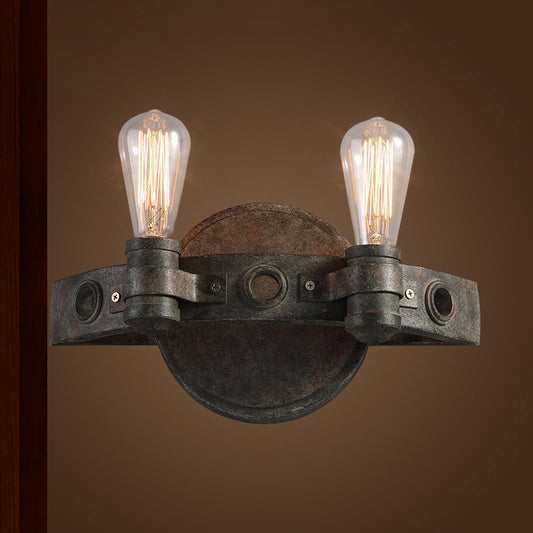 Wrought Iron Rust Wall Lighting Exposed Bulb 2 Lights Farmhouse Style Sconce Light for Restaurant Clearhalo 'Art deco wall lights' 'Cast Iron' 'Glass' 'Industrial wall lights' 'Industrial' 'Middle century wall lights' 'Modern' 'Rustic wall lights' 'Tiffany' 'Traditional wall lights' 'Wall Lamps & Sconces' 'Wall Lights' Lighting' 493940