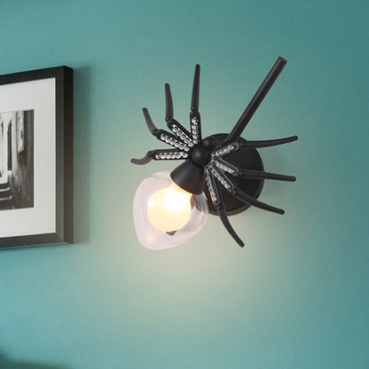Black Spider Sconce Lighting Rustic Lodge Metallic Mini Wall Lamp with Clear Glass Shade Black Clearhalo 'Wall Lamps & Sconces' 'Wall Lights' Lighting' 493956