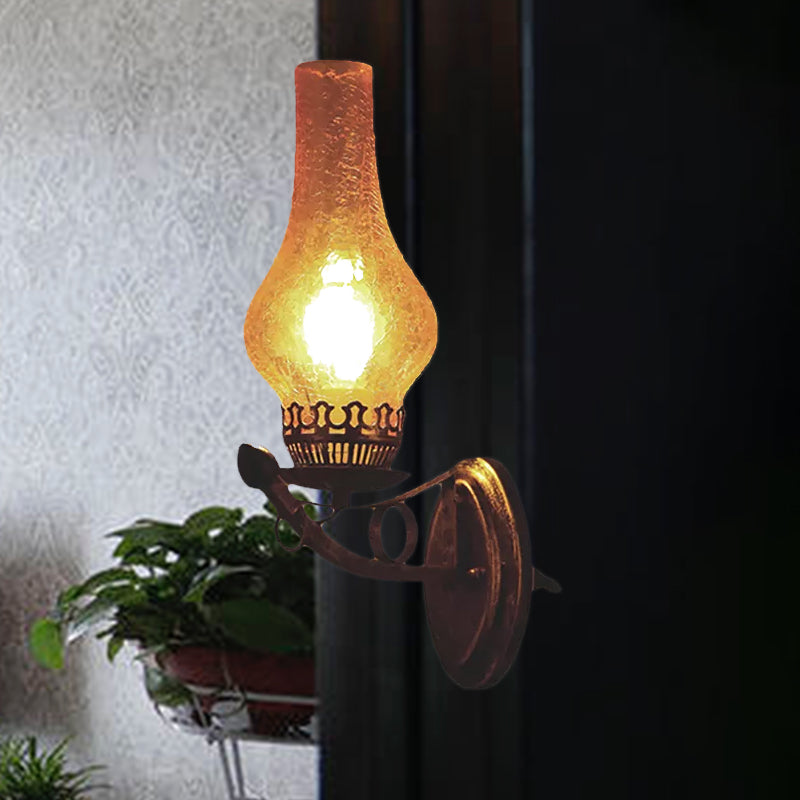 One Light Sconce Light Industrial Crackle Glass Vase Shape Lighting Fixture in Yellow, 3.5"/5"/14.5" Wide Clearhalo 'Industrial wall lights' 'Industrial' 'Middle century wall lights' 'Rustic wall lights' 'Tiffany' 'Wall Lamps & Sconces' 'Wall Lights' Lighting' 493958