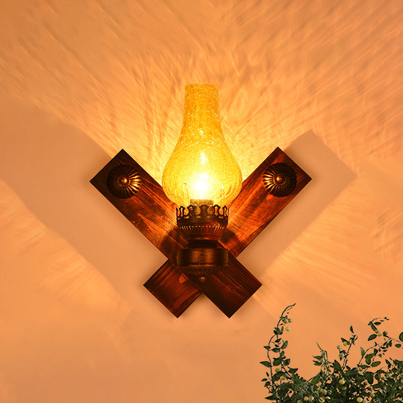 One Light Sconce Light Industrial Crackle Glass Vase Shape Lighting Fixture in Yellow, 3.5"/5"/14.5" Wide Clearhalo 'Industrial wall lights' 'Industrial' 'Middle century wall lights' 'Rustic wall lights' 'Tiffany' 'Wall Lamps & Sconces' 'Wall Lights' Lighting' 493960