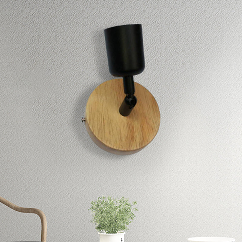 Minimalist Mini Wall Fixture Light with Cup Shaped 1 Light Wood and Metal Wall Lamp in Black Clearhalo 'Industrial wall lights' 'Industrial' 'Middle century wall lights' 'Rustic wall lights' 'Tiffany' 'Wall Lamps & Sconces' 'Wall Lights' Lighting' 493966