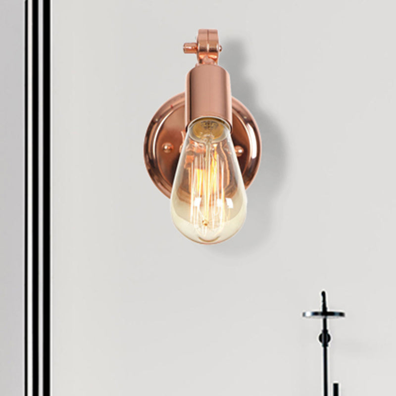 Rose Gold Armed Wall Light Retro Industrial Iron 1 Light Bathroom Rotatable Wall Lamp with Exposed Bulb Clearhalo 'Industrial wall lights' 'Industrial' 'Middle century wall lights' 'Rustic wall lights' 'Tiffany' 'Wall Lamps & Sconces' 'Wall Lights' Lighting' 493979