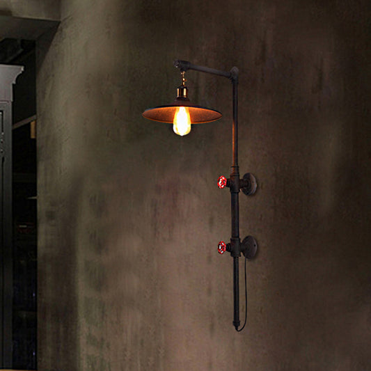 1 Light Flat Wall Sconce Lighting with Pipe and Angle Arm Industrial Style Black Metallic Wall Lamp Clearhalo 'Art deco wall lights' 'Cast Iron' 'Glass' 'Industrial wall lights' 'Industrial' 'Middle century wall lights' 'Modern' 'Rustic wall lights' 'Tiffany' 'Traditional wall lights' 'Wall Lamps & Sconces' 'Wall Lights' Lighting' 494071