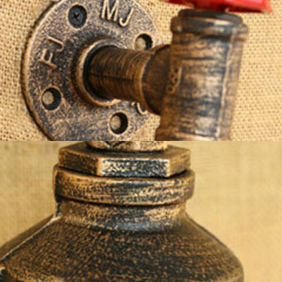 Water Pipe Metal Wall Lighting Rustic Style 1 Light Restaurant Wall Mounted Lamp with Red Valve in Bronze/Antique Brass Clearhalo 'Art deco wall lights' 'Cast Iron' 'Glass' 'Industrial wall lights' 'Industrial' 'Middle century wall lights' 'Modern' 'Rustic wall lights' 'Tiffany' 'Traditional wall lights' 'Wall Lamps & Sconces' 'Wall Lights' Lighting' 49886