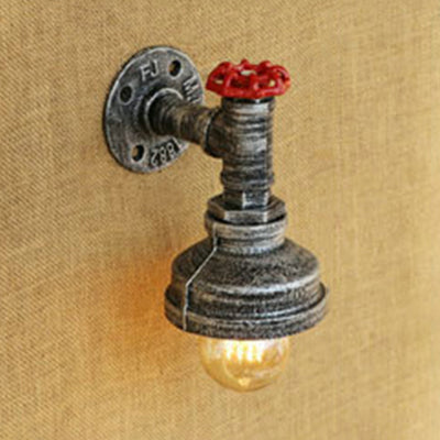 Water Pipe Metal Wall Lighting Rustic Style 1 Light Restaurant Wall Mounted Lamp with Red Valve in Bronze/Antique Brass Clearhalo 'Art deco wall lights' 'Cast Iron' 'Glass' 'Industrial wall lights' 'Industrial' 'Middle century wall lights' 'Modern' 'Rustic wall lights' 'Tiffany' 'Traditional wall lights' 'Wall Lamps & Sconces' 'Wall Lights' Lighting' 49888