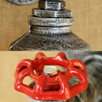 Water Pipe Metal Wall Lighting Rustic Style 1 Light Restaurant Wall Mounted Lamp with Red Valve in Bronze/Antique Brass Clearhalo 'Art deco wall lights' 'Cast Iron' 'Glass' 'Industrial wall lights' 'Industrial' 'Middle century wall lights' 'Modern' 'Rustic wall lights' 'Tiffany' 'Traditional wall lights' 'Wall Lamps & Sconces' 'Wall Lights' Lighting' 49890