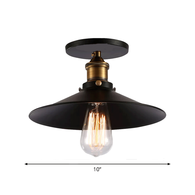 Iron Saucer Ceiling Mount Lamp Farmhouse 1 Bulb Porch Semi Flush Mount Light Fixture in Black, 8.5"/10"/12" W Clearhalo 'Ceiling Lights' 'Close To Ceiling Lights' 'Close to ceiling' 'Semi-flushmount' Lighting' 4_708dca88-391e-4469-8c9d-12a057d2cc87