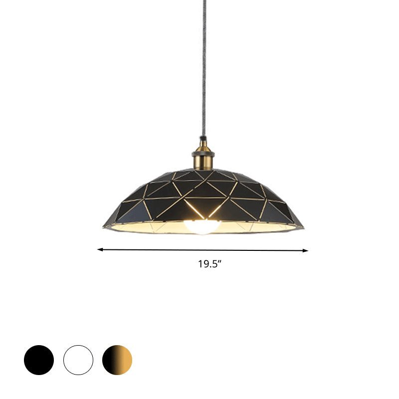 1 Light Dome Suspension Lamp Industrial Black/White Metal Pendant Light for Living Room, 13"/16"/19.5" Wide Clearhalo 'Art Deco Pendants' 'Black' 'Cast Iron' 'Ceiling Lights' 'Ceramic' 'Crystal' 'Industrial Pendants' 'Industrial' 'Metal' 'Middle Century Pendants' 'Pendant Lights' 'Pendants' 'Rustic Pendants' 'Tiffany' Lighting' 4_9a801690-279f-4aa7-8652-41bff74566da
