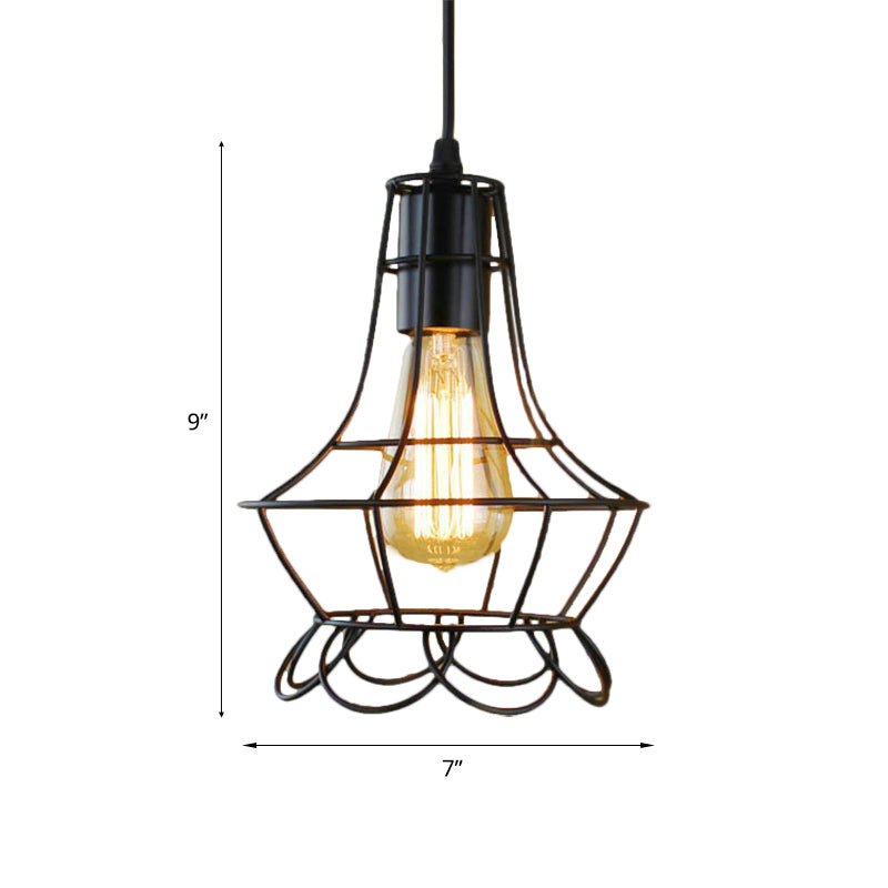 1 Head Pendant Lighting with Flower Cage Shade Metal Industrial Bedroom Height Adjustable Ceiling Light Fixture Clearhalo 'Ceiling Lights' 'Modern Pendants' 'Modern' 'Pendant Lights' 'Pendants' Lighting' 5024