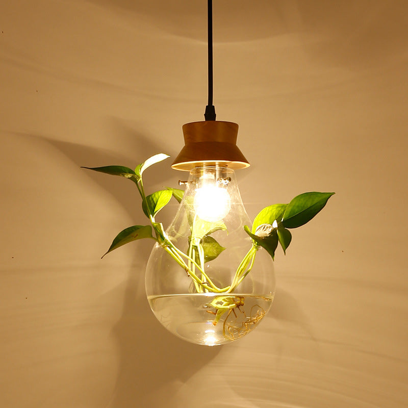 Wooden Black Plant Hanging Lamp Bulb Shaped 1 Light Vintage LED Suspension Pendant for Restaurant Clearhalo 'Ceiling Lights' 'Industrial Pendants' 'Industrial' 'Middle Century Pendants' 'Pendant Lights' 'Pendants' 'Tiffany' Lighting' 503873