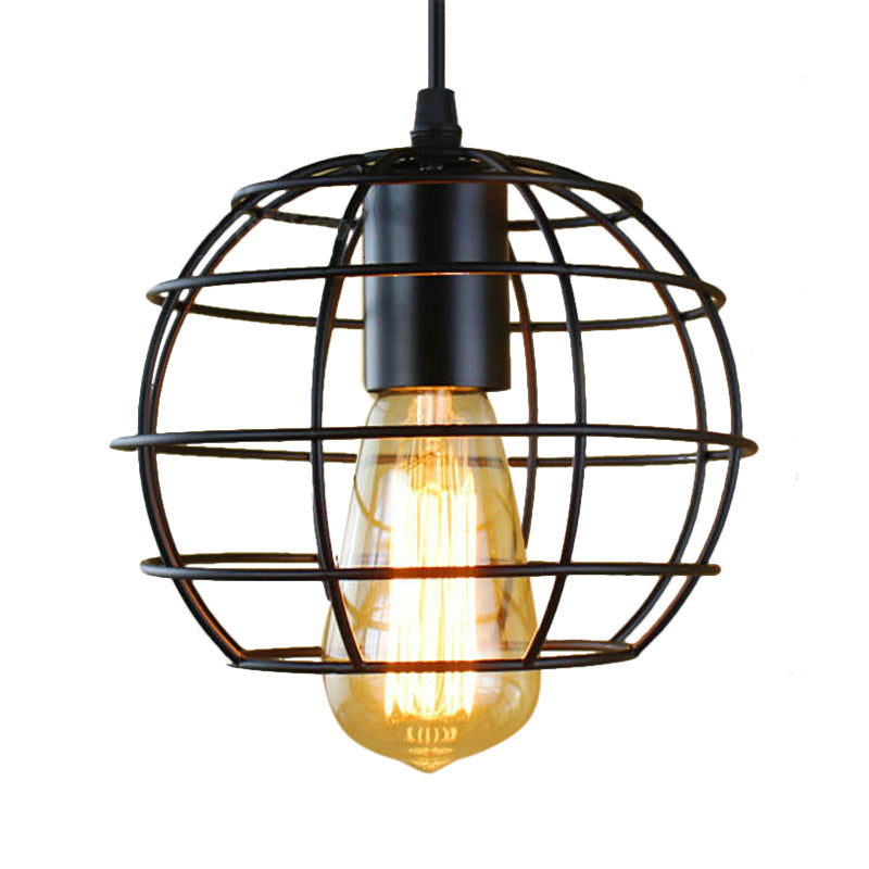 Metal Cage Pendant Light Farmhouse Style 6"/7" Wide 1 Head Balcony Ceiling Fixture with Globe Shade in Black Clearhalo 'Art Deco Pendants' 'Black' 'Cast Iron' 'Ceiling Lights' 'Ceramic' 'Crystal' 'Industrial Pendants' 'Industrial' 'Metal' 'Middle Century Pendants' 'Pendant Lights' 'Pendants' 'Rustic Pendants' 'Tiffany' Lighting' 5058