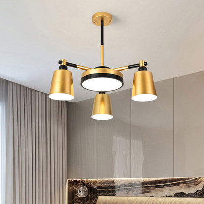 Modernist Barrel and Round Chandelier Iron 3/5/6 Lights Living Room Ceiling Hang Fixture in Gold 3 Gold Clearhalo 'Ceiling Lights' 'Chandeliers' 'Modern Chandeliers' 'Modern' Lighting' 505850