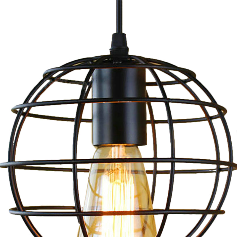 Metal Cage Pendant Light Farmhouse Style 6"/7" Wide 1 Head Balcony Ceiling Fixture with Globe Shade in Black Clearhalo 'Art Deco Pendants' 'Black' 'Cast Iron' 'Ceiling Lights' 'Ceramic' 'Crystal' 'Industrial Pendants' 'Industrial' 'Metal' 'Middle Century Pendants' 'Pendant Lights' 'Pendants' 'Rustic Pendants' 'Tiffany' Lighting' 5060