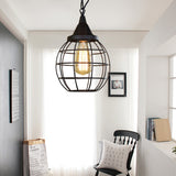 Metal Cage Pendant Light Farmhouse Style 6"/7" Wide 1 Head Balcony Ceiling Fixture with Globe Shade in Black Clearhalo 'Art Deco Pendants' 'Black' 'Cast Iron' 'Ceiling Lights' 'Ceramic' 'Crystal' 'Industrial Pendants' 'Industrial' 'Metal' 'Middle Century Pendants' 'Pendant Lights' 'Pendants' 'Rustic Pendants' 'Tiffany' Lighting' 5062