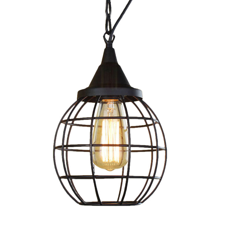Metal Cage Pendant Light Farmhouse Style 6"/7" Wide 1 Head Balcony Ceiling Fixture with Globe Shade in Black Clearhalo 'Art Deco Pendants' 'Black' 'Cast Iron' 'Ceiling Lights' 'Ceramic' 'Crystal' 'Industrial Pendants' 'Industrial' 'Metal' 'Middle Century Pendants' 'Pendant Lights' 'Pendants' 'Rustic Pendants' 'Tiffany' Lighting' 5063