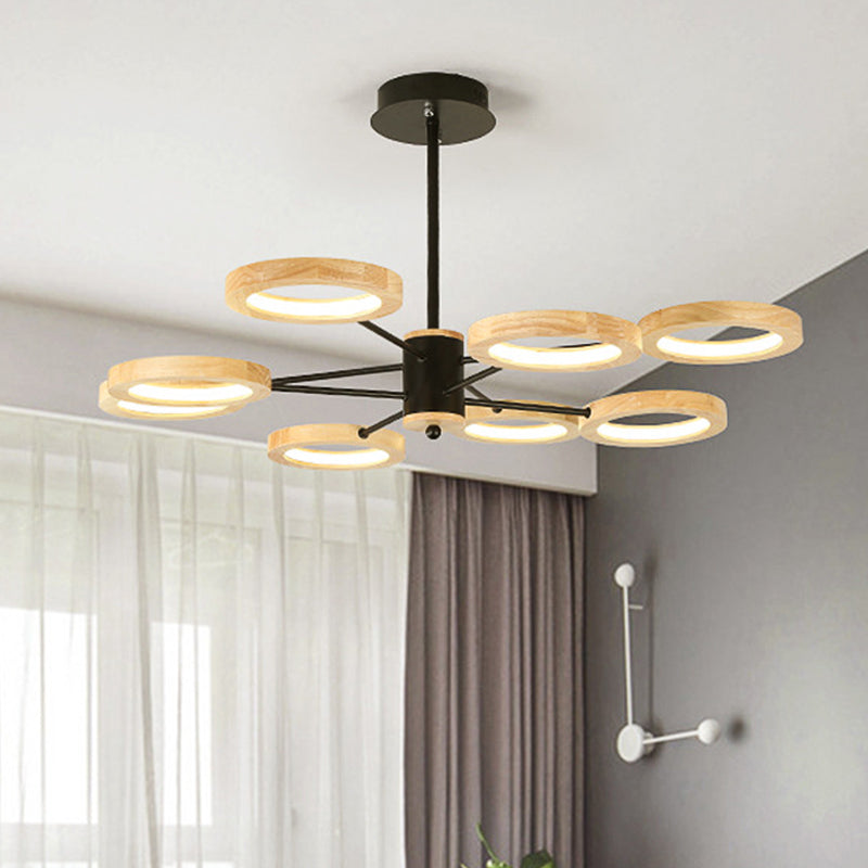 Wood Sputnik Chandelier Pendant Light Modern 3/5/6 Lights Black Led Hanging Ceiling Lamp in Natural Light 8 Wood Clearhalo 'Ceiling Lights' 'Chandeliers' Lighting' options 506449_34b39e76-f6d6-4df2-a310-f6495f512a95