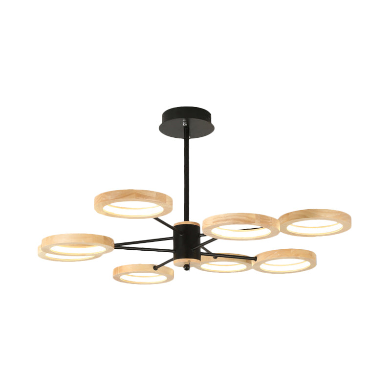 Wood Sputnik Chandelier Pendant Light Modern 3/5/6 Lights Black Led Hanging Ceiling Lamp in Natural Light Clearhalo 'Ceiling Lights' 'Chandeliers' Lighting' options 506451