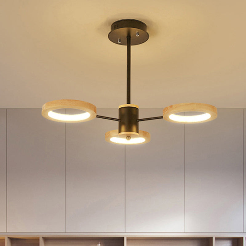 Wood Sputnik Chandelier Pendant Light Modern 3/5/6 Lights Black Led Hanging Ceiling Lamp in Natural Light Clearhalo 'Ceiling Lights' 'Chandeliers' Lighting' options 506462