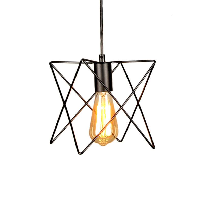 Metal Geometric Ceiling Lighting Industrial 7"/10" W 1 Light Living Room Hanging Lamp with Open Cage Shade in Black Clearhalo 'Art Deco Pendants' 'Black' 'Cast Iron' 'Ceiling Lights' 'Ceramic' 'Crystal' 'Industrial Pendants' 'Industrial' 'Metal' 'Middle Century Pendants' 'Pendant Lights' 'Pendants' 'Rustic Pendants' 'Tiffany' Lighting' 5074